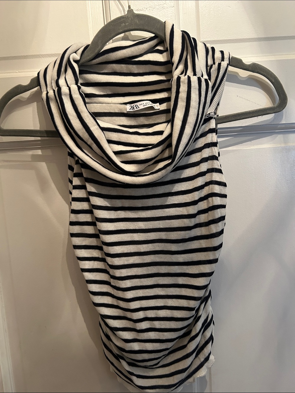 Zara Sleeveless Cowl Neck Stripe Sweater - Black & Cream NWOT